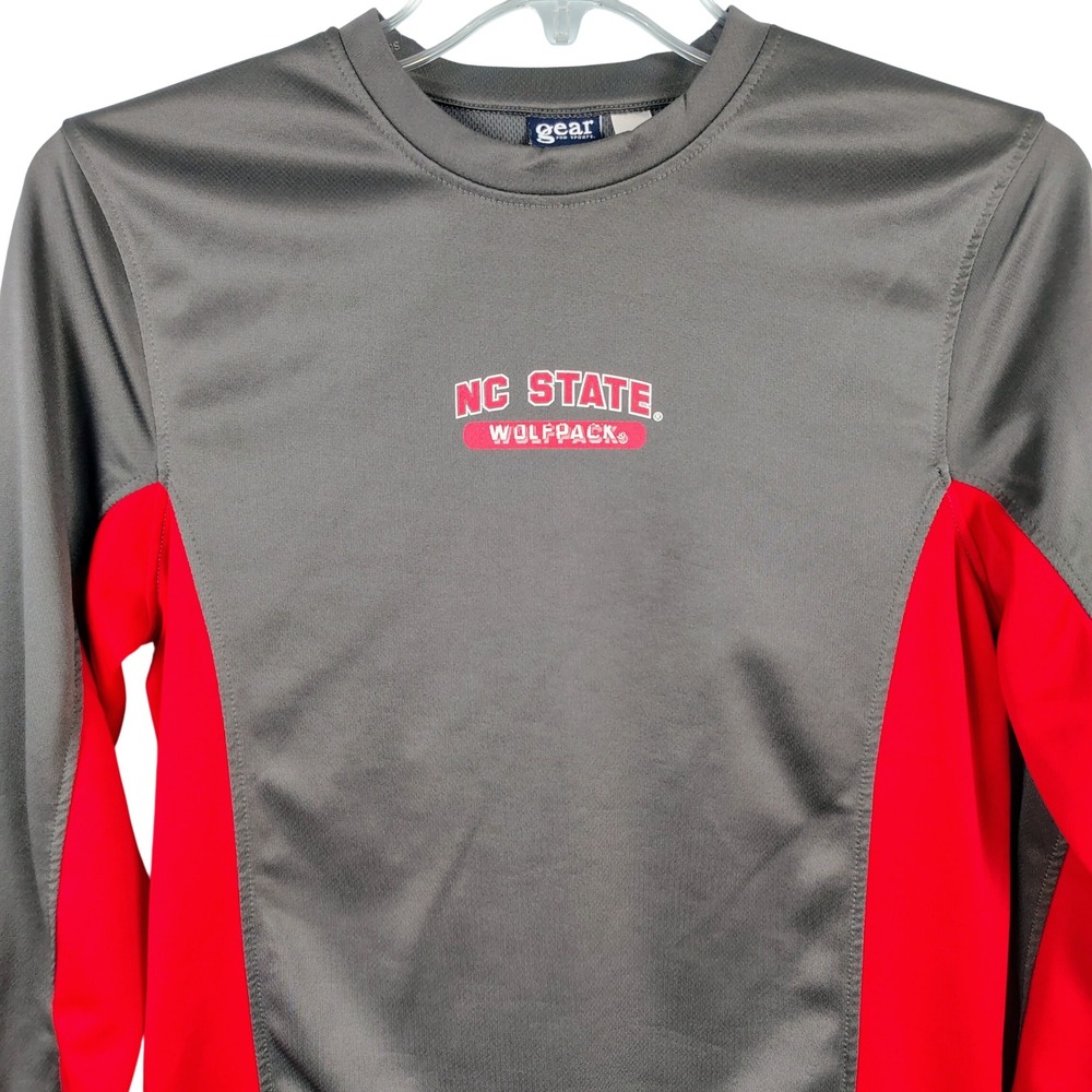 Gear Mens SZ S NC State Wolfpack Long Sleeve Shirt Grey Red Polyester Gorpcore